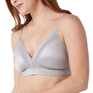 Breezies Womens Microfiber and Lace Wirefree Contour Bra Medium Silver A346538